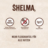 Shelma Mokra karma dla kotów z kurczakiem w sosie pomidorowo-ziołowym – pełnoporcjowa karma bezzbożowa z dużą zawartością mięsa – 28 x 85g (2,38kg)