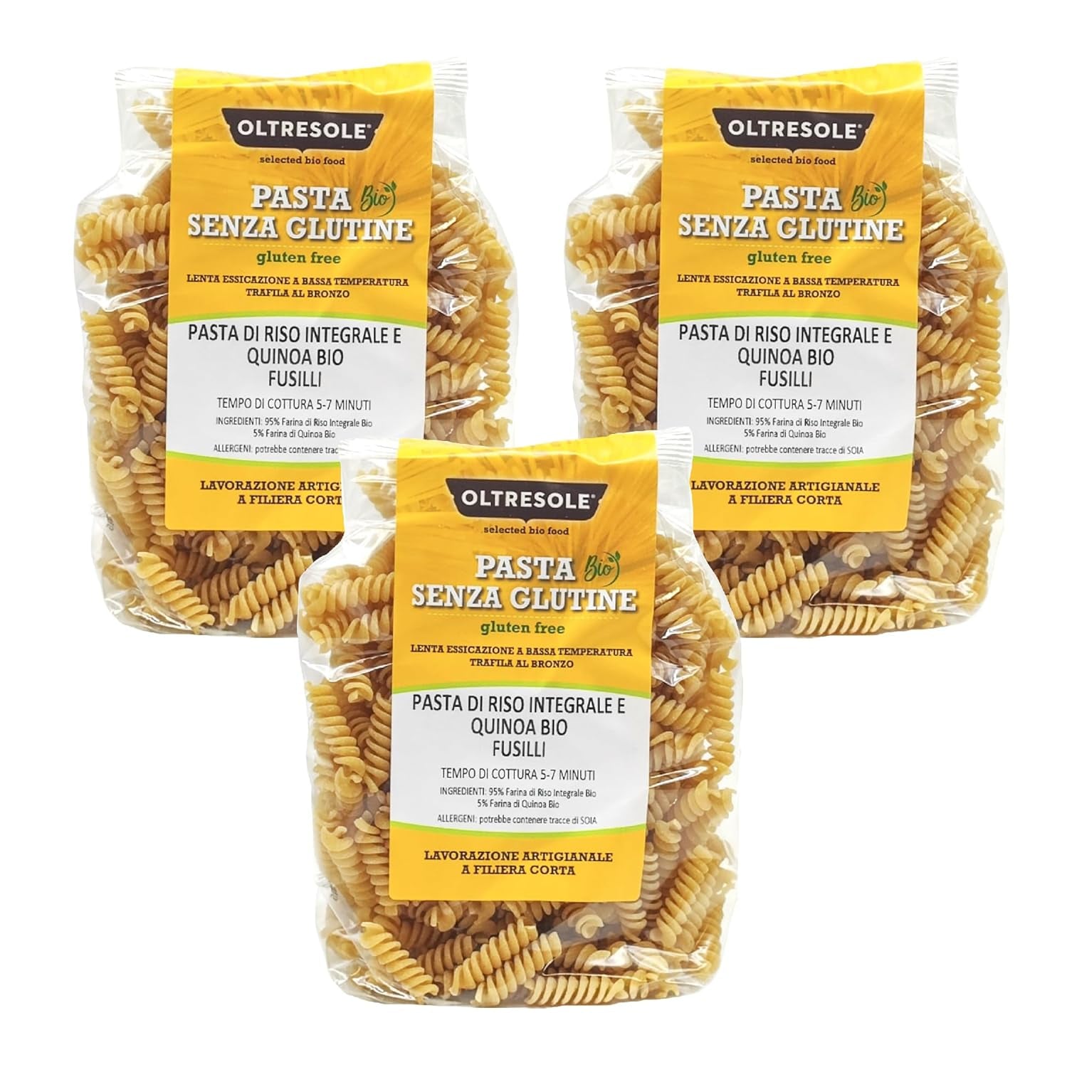 - Bio-Reis- und Quinoa-Pasta glutenfrei, Fusilli-Format - glutenfreie Pasta mit Vollkornreismehl und weisser Quinoa aus biologischem Anbau, wegańskie, Packung mit 3 Packungen à 350 g