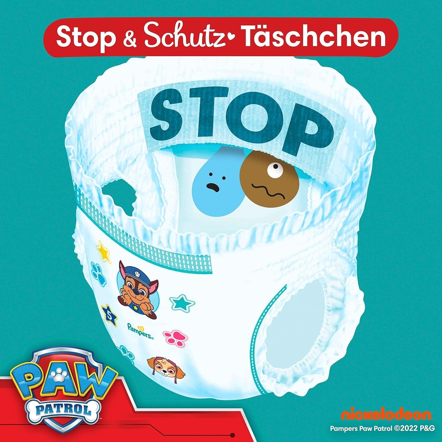 Pieluszki Pampers Paw Patrol Spodnie rozm. 5 (12-17Kg) Baby-Dry, Junior z kieszenią Stop and Protect, BOX MIESIĘCZNY, 160 pieluszek Naty Shop