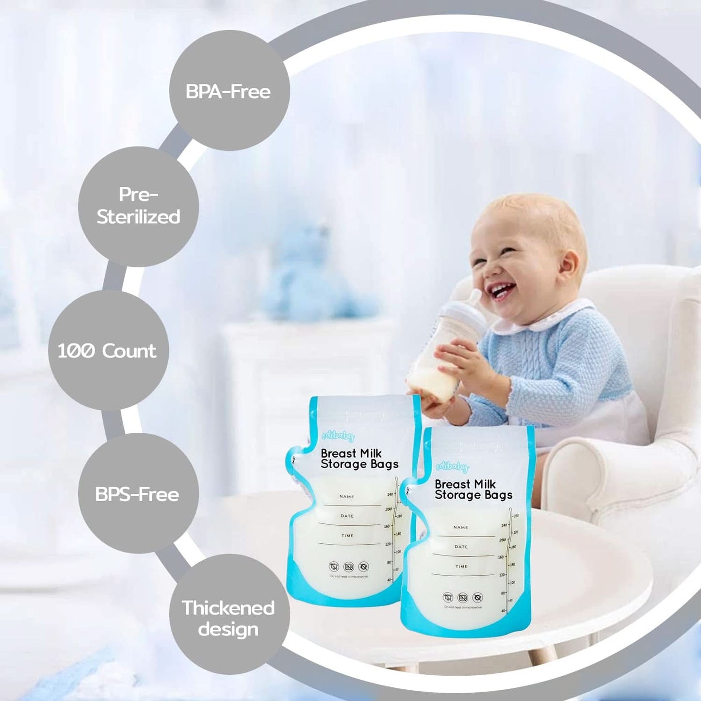 Edibaby, Worki na mleko matki, 100 sztuk, Sterylizowane, bez BPA Akcesoria Żywność i karmienie piersią Sklep Bebe Naty
