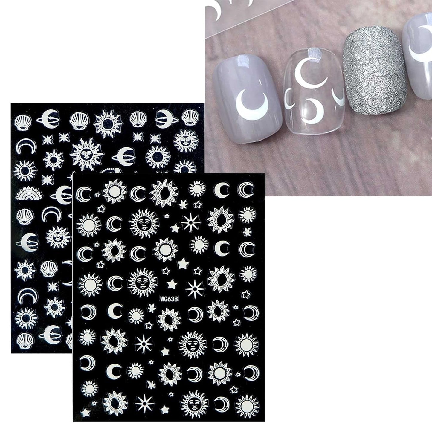 JMEOWIO Nagelsticker Mond Stern Sonne 10 Blatt Nail Art Naklejka Selbstklebend Nagelaufkleber Bunt Dekoration Nageldesign Zubehör