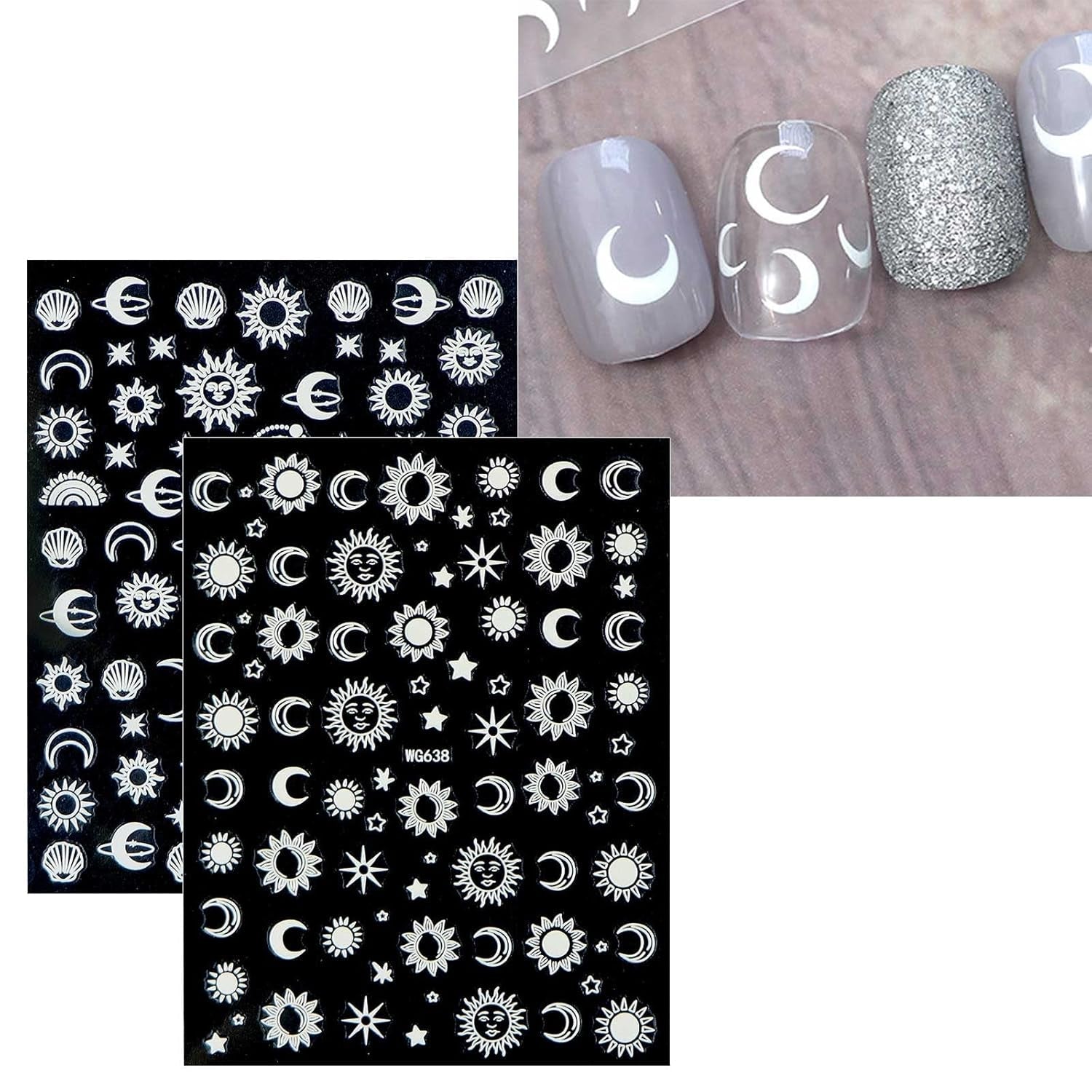 JMEOWIO Nagelsticker Mond Stern Sonne 10 Blatt Nail Art Naklejka Selbstklebend Nagelaufkleber Bunt Dekoration Nageldesign Zubehör