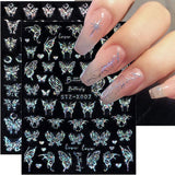 6 Blatt Schmetterling Nagelsticker Selbstklebend Laser Silber Schmetterlings Nagelaufkleber 3D Aurora Silber Schwarz Schmetterlinge Nagel Naklejki Frühling Nageldesign Naklejka na paznokcie Nail Art Zubehör