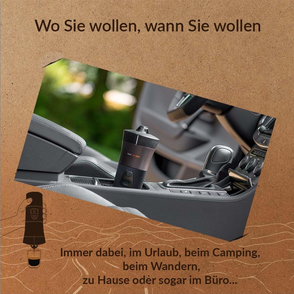Handpresso - Handcoffee Auto 21000 | Samochodowy ekspres do kawy 12 V - 12-woltowy ekspres do kawy do samochodów | Ekspres do kawy Senseo Pad do samochodu - podróżny ekspres do kawy 12 V | Ekspres 12 V do samochodów kempingowych
