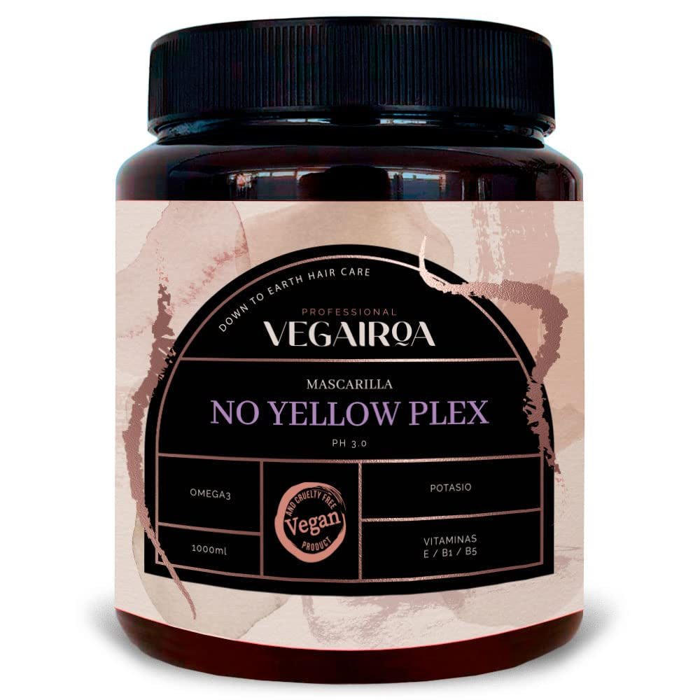 VEGAIROA - No Yellow Plex Mask - Maska neutralizująca dla tonów żółtych i pomarańczowych - Pielęgnacja nawilżająca - Fioletowy pigment - Profesjonalny wegański produkt fryzjerski - 1000g Naty Shop Hair Mask Domyślny tytuł