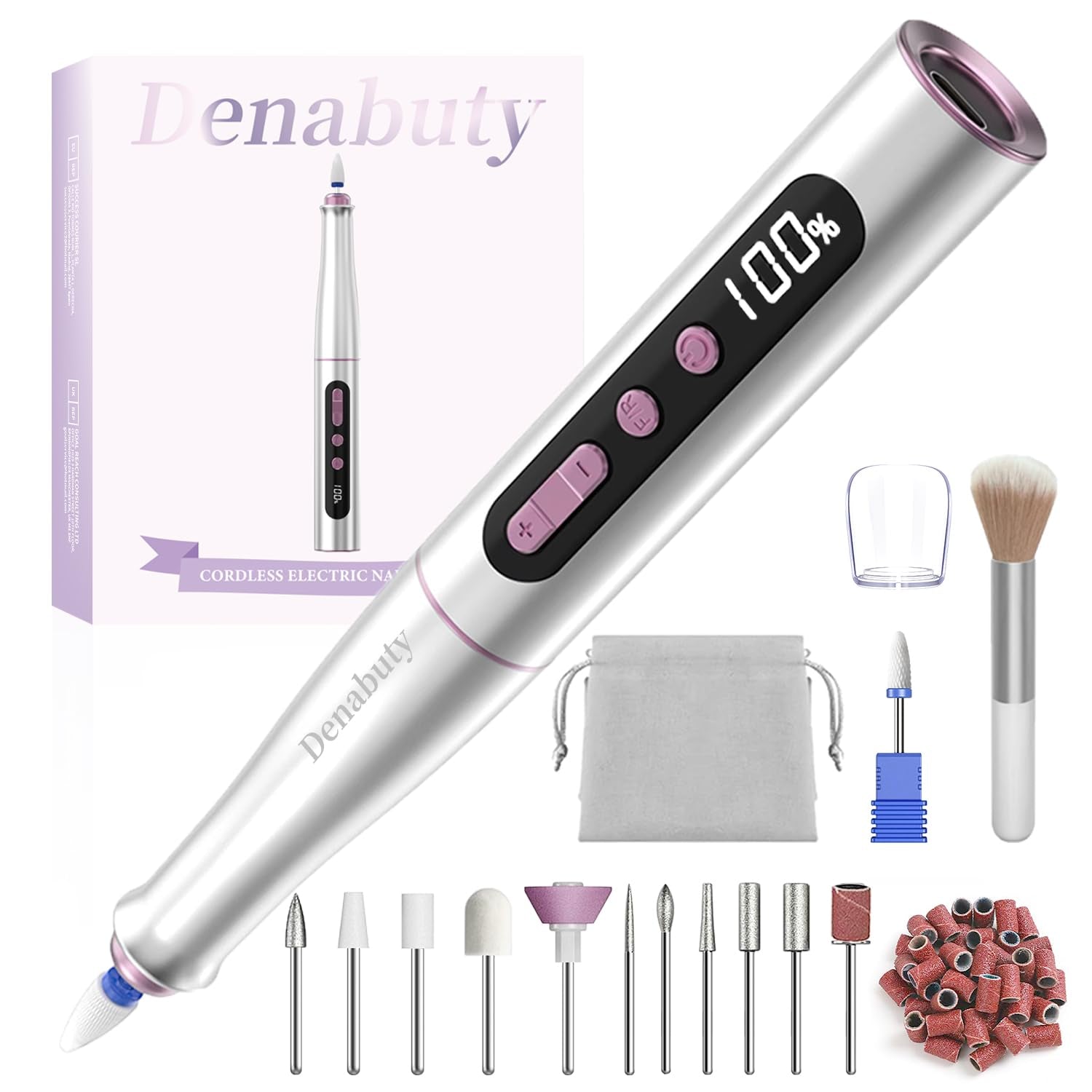 Denabuty Nagelfräser Kabellos, 13 w 1 Fräser Für Gelnägel 35000 U/Min, Elektrische Nagelfeile Professionell Wiertarka do paznokci, Zestaw do maniküre i pedicure Elektrisch Für Semi Permanent, Acrylnägel DN-2402