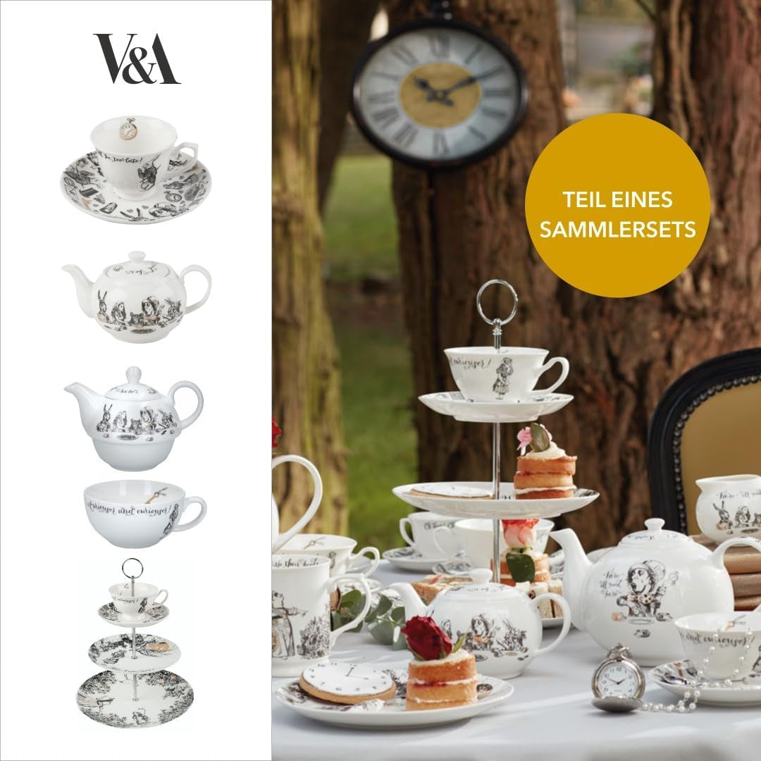 Zestaw dzbanków i filiżanek Alicja w Krainie Czarów dla 1 osoby w pudełku upominkowym, delikatny porcelanowy serwis do herbaty, biały, 250 ml