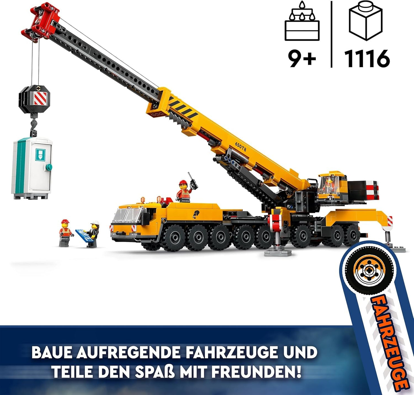 LEGO City Mobilny dźwig budowlany Zabawka konstrukcyjna dla chłopców i dziewcząt Kreatywny prezent dla dzieci Długie, wysuwane ramię 4 minifigurki pracowników budowlanych do odgrywania ról 60409 Zestawy do budowania Besuche den LEGO-Store