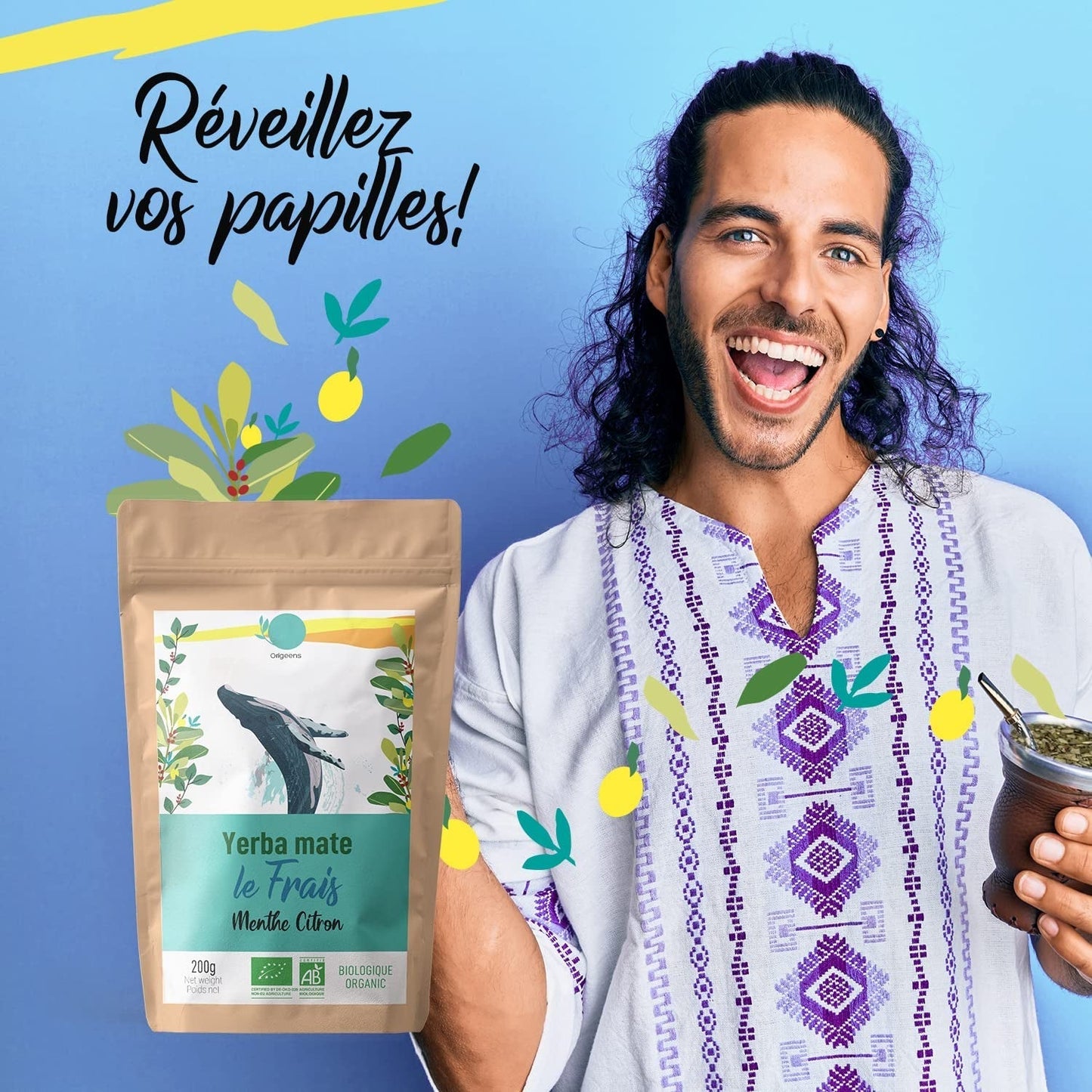 ORIGEENS BIO YERBA MATE Z MIĘTĄ I CYTRYNĄ 200 G - Świeżość I Niepalona Bio Yerba Mate, liście, bez łodyżek i pyłu