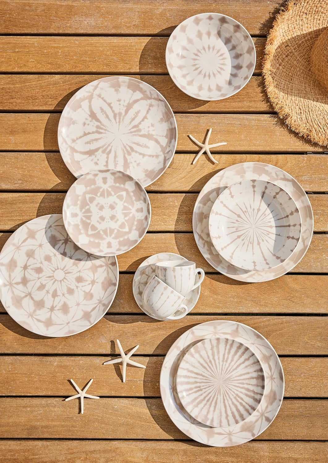 Mallorca, komplet zastawy dla 6 osób, 18 sztuk, porcelana, beż