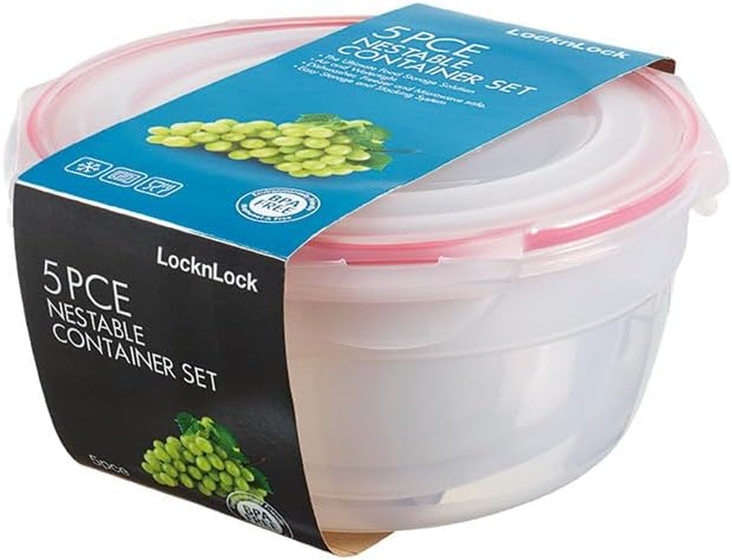 LocknLock PP Klasyczny zestaw słoików do przechowywania żywności 5szt | 180 ml, 350 ml, 600 ml, 870 ml, 3,6 l | 100% powietrze i wodoszczelność | bez BPA | organizer do zamrażarki i lodówki | można myć w zmywarce i kuchence mikrofalowej Pudełka do przechowywania żywności Naty Shop Okrągłe 5 szt. (wielobarwność)