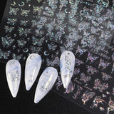 6 Blatt Schmetterling Nagelsticker Selbstklebend Laser Silber Schmetterlings Nagelaufkleber 3D Aurora Silber Schwarz Schmetterlinge Nagel Naklejki Frühling Nageldesign Naklejka na paznokcie Nail Art Zubehör
