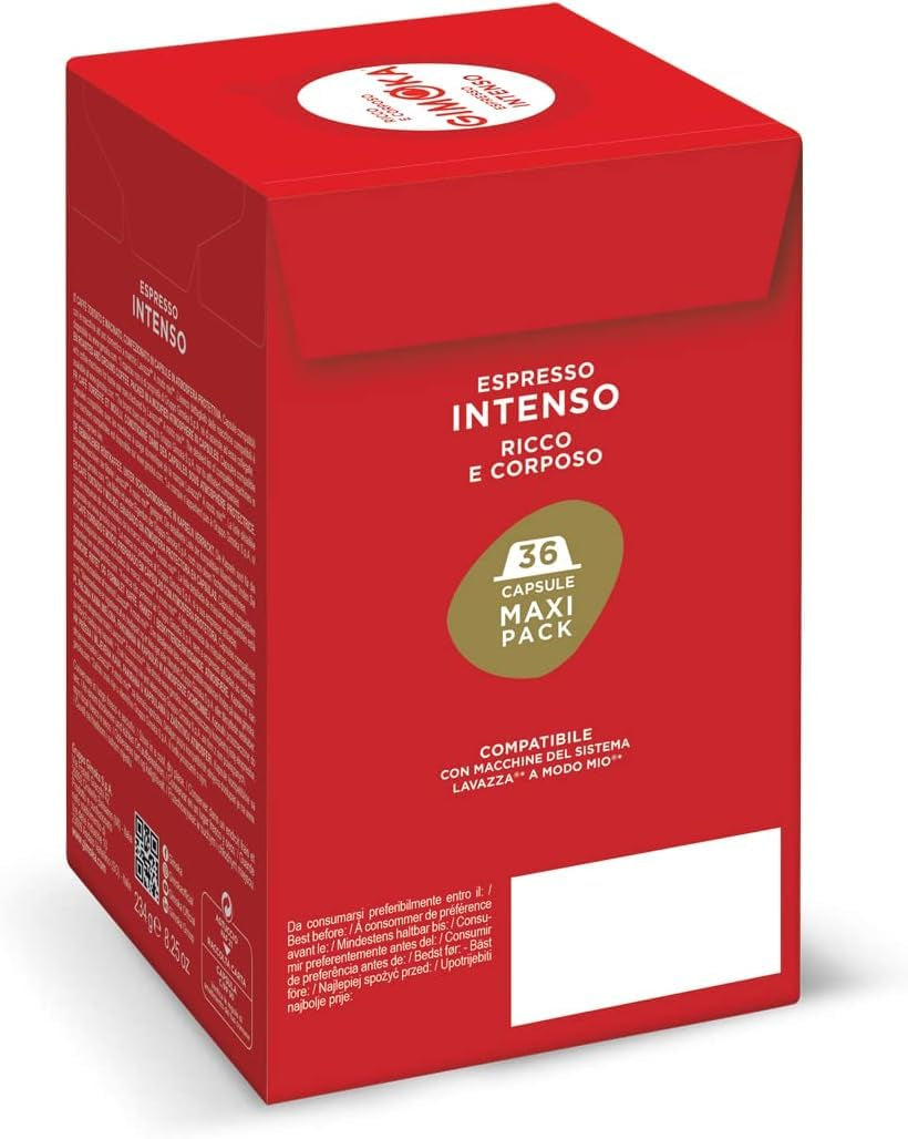 Gimoka Kaffeekapseln Espresso Intenso Kaffeemischung, Intensität 12-144 Kapseln Kompatibel mit Lavazza* A Modo Mio* Haushalts-Espressomaschinen, 144 Stück (4 x 36 Getränke) Hergestellt in Italy