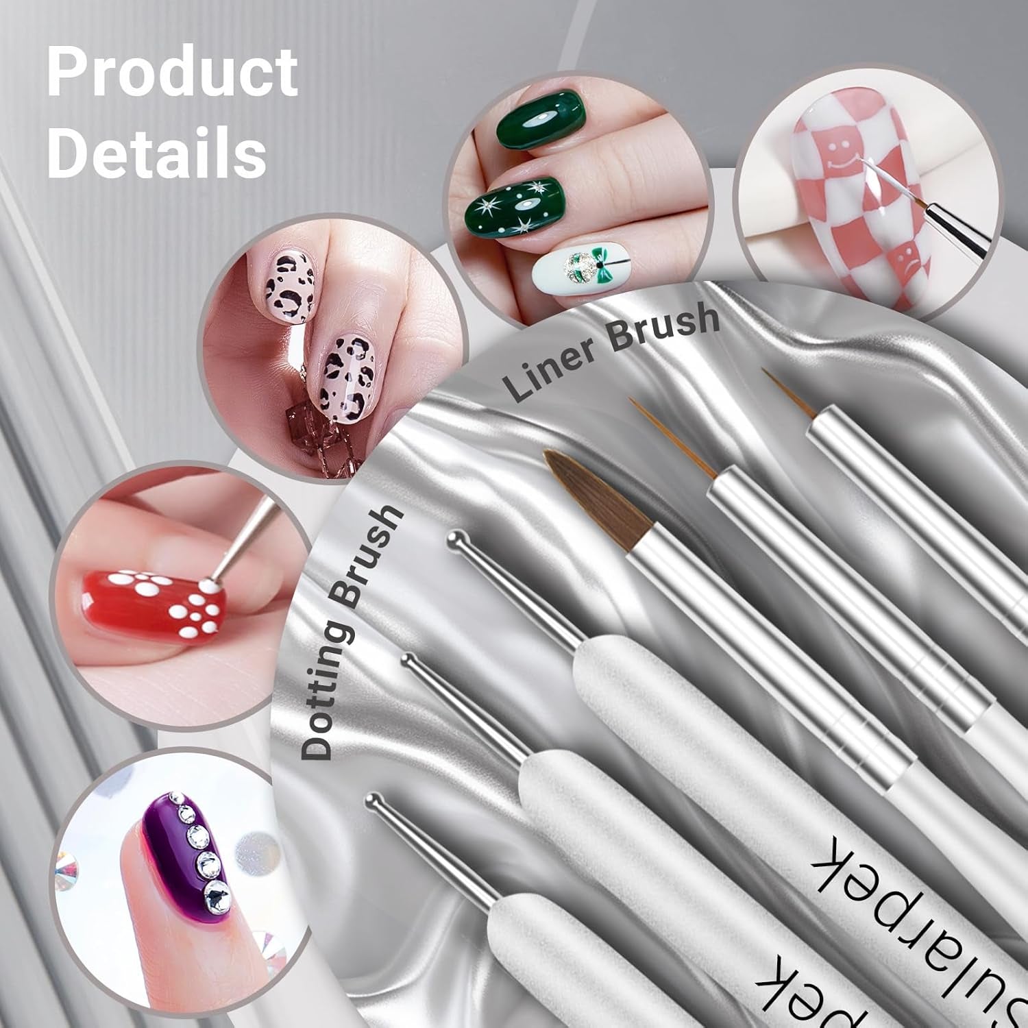 Sularpek 8 Stück Nagel Pinsel Set, Pinsel Für Gelnägel, Nageldesign Pinsel, Narzędzia do zdobienia paznokci, Nailart Pinsel Für Gel Acryl Nägel Nailart