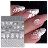 JMEOWIO 3D Nagelsticker Schwarz Weiß Blume Nail Art Naklejka Selbstklebend Nagelaufkleber 5D Stereoskopisch Blumen Dekoration Nageldesign Zubehör 4 Blatt