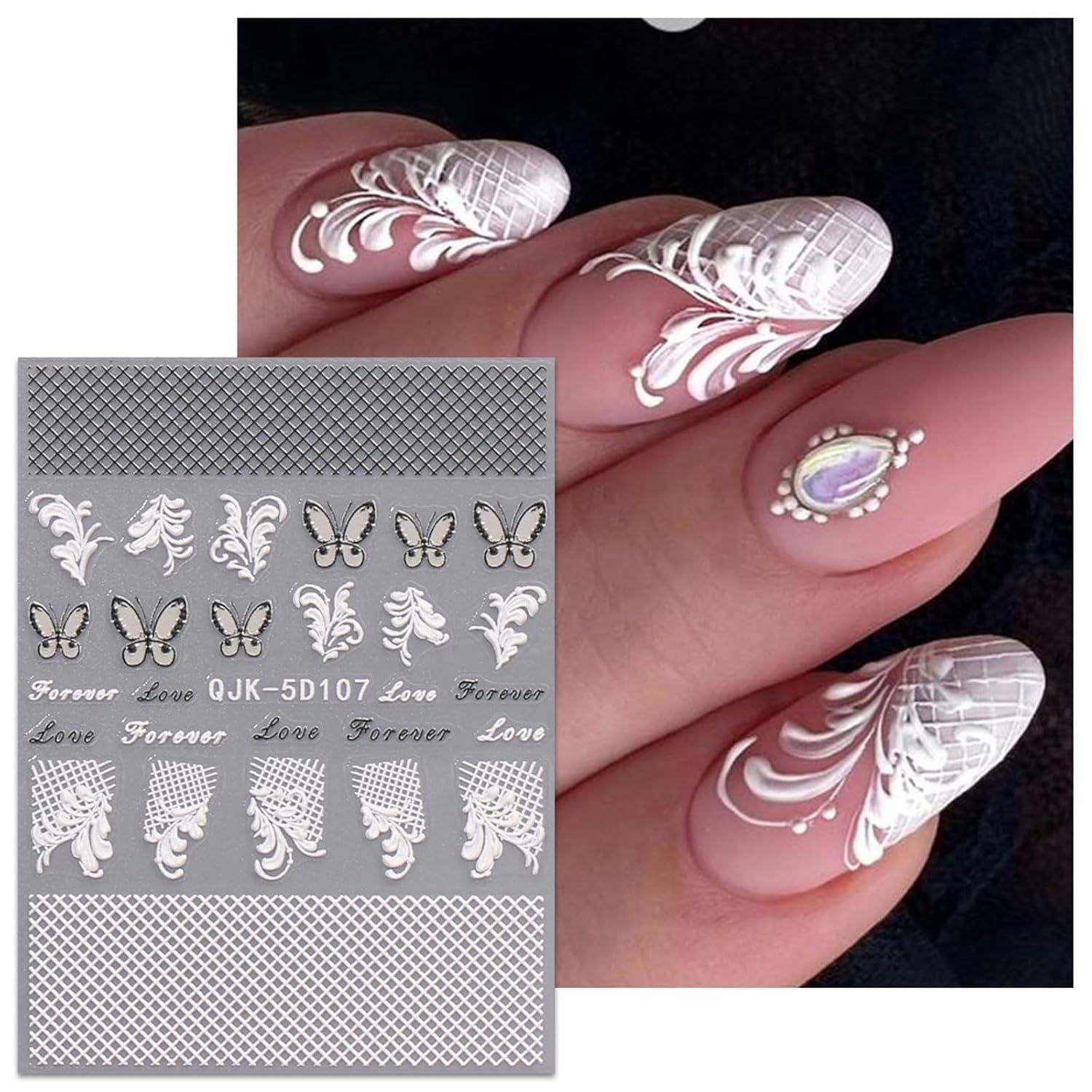 JMEOWIO 3D Nagelsticker Schwarz Weiß Blume Nail Art Naklejka Selbstklebend Nagelaufkleber 5D Stereoskopisch Blumen Dekoration Nageldesign Zubehör 4 Blatt
