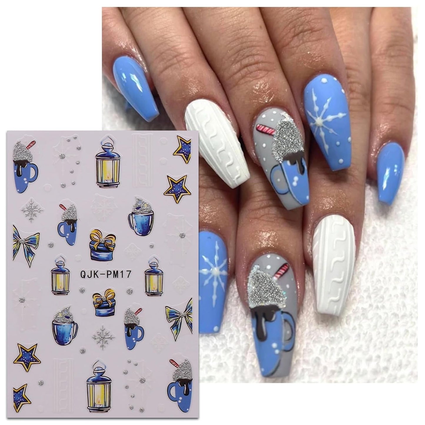 JMEOWIO Nagelsticker Glitzer Weihnachten 10 Blatt Nail Art Naklejka Selbstklebend Nagelaufkleber Schneeflocken Zimowa dekoracja Nageldesign Zubehör