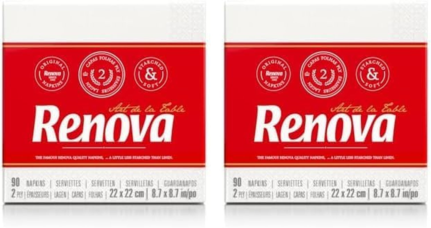 Serwetki papierowe Renova, biały stół w stylu koktajlowym - 90 serwetek (2 sztuki w opakowaniu)