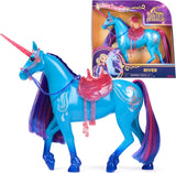Unicorn River Unicorn Academy - wysoki na 28 cm, oryginalny jednorożec Isabel z serialu Netflix, z prawdziwą grzywą i ogonem, zdejmowaną uzdą oraz siodłem i szczotką, dla dzieci od 4 roku życia