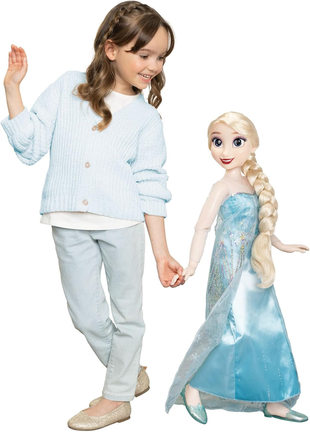Disney Frozen Playdate Elsa Giant Doll 80 cm firmy Jakks Pacific W pełni przegubowa lalka z 11 punktami artykulacji Zawiera szczotkę do włosów i akcesoria