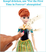 Mattel Toys Disney Frozen Anna śpiewająca lalka modowa w kultowym stroju śpiewa „po raz pierwszy” z filmu Disneya w języku angielskim, francuskim, niemieckim, włoskim, JDL59