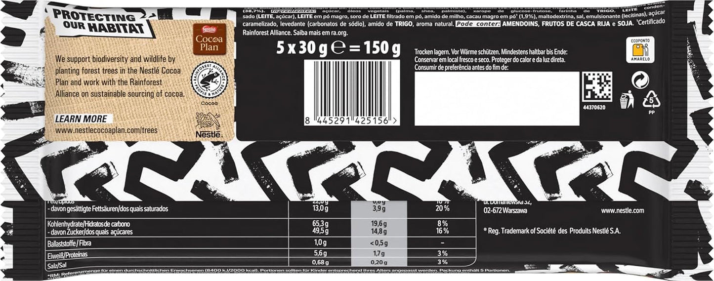 Baton czekoladowy LION Black & White, przekąska o intensywnym smaku, chrupiąca czekolada i chrupiące chipsy, nadzienie brownie, wyjątkowe doznanie rozpływające się w ustach, 1 opakowanie (5 x 30g)