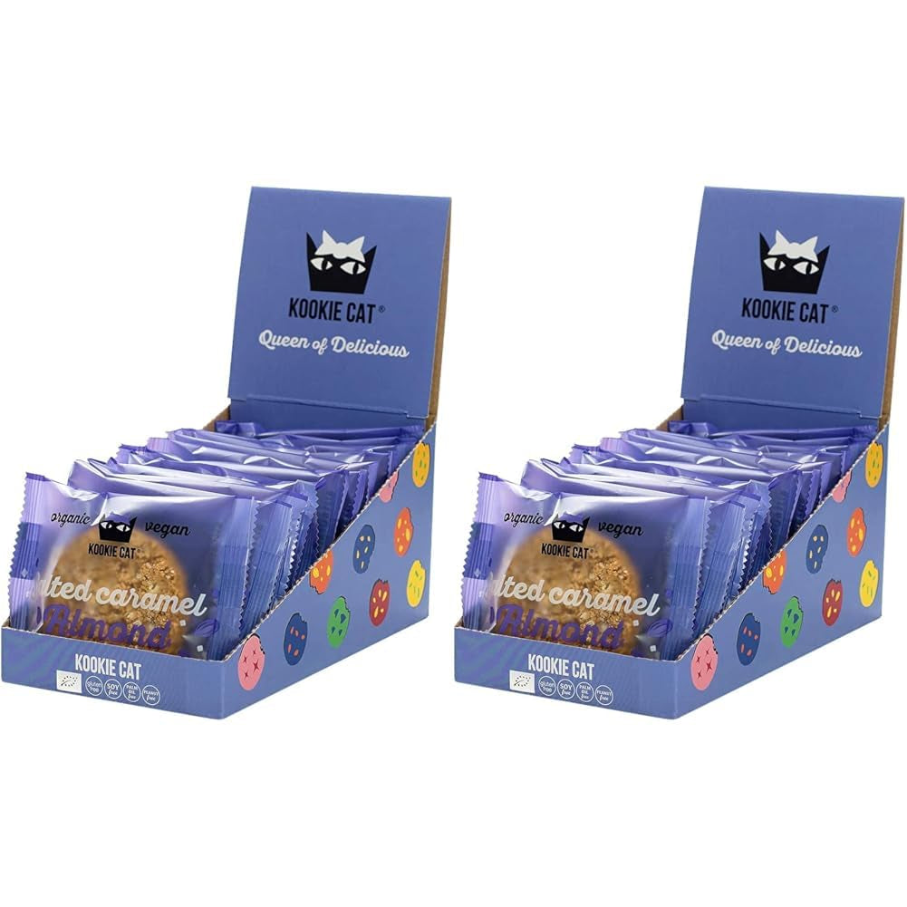 Wegańskie ciasteczka migdałowe ze słonym karmelem – pakowane pojedynczo, bezglutenowe, organiczne płatki owsiane migdałowe, bez soi – 12 x 50 g opakowanie zbiorcze (opakowanie 2 szt.)