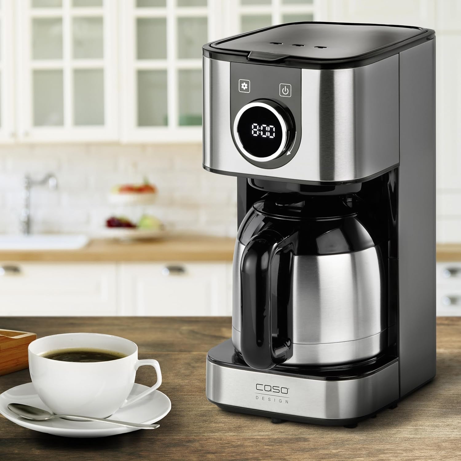 Ekspres do kawy CASO Selection C 10 Thermo Design – obudowa ze stali nierdzewnej, karafka izotermiczna 1,2 l (10 filiżanek), sterowanie dotykowe i timer, funkcja Aroma PLUS, filtr stały, filtr zapobiegający kapaniu