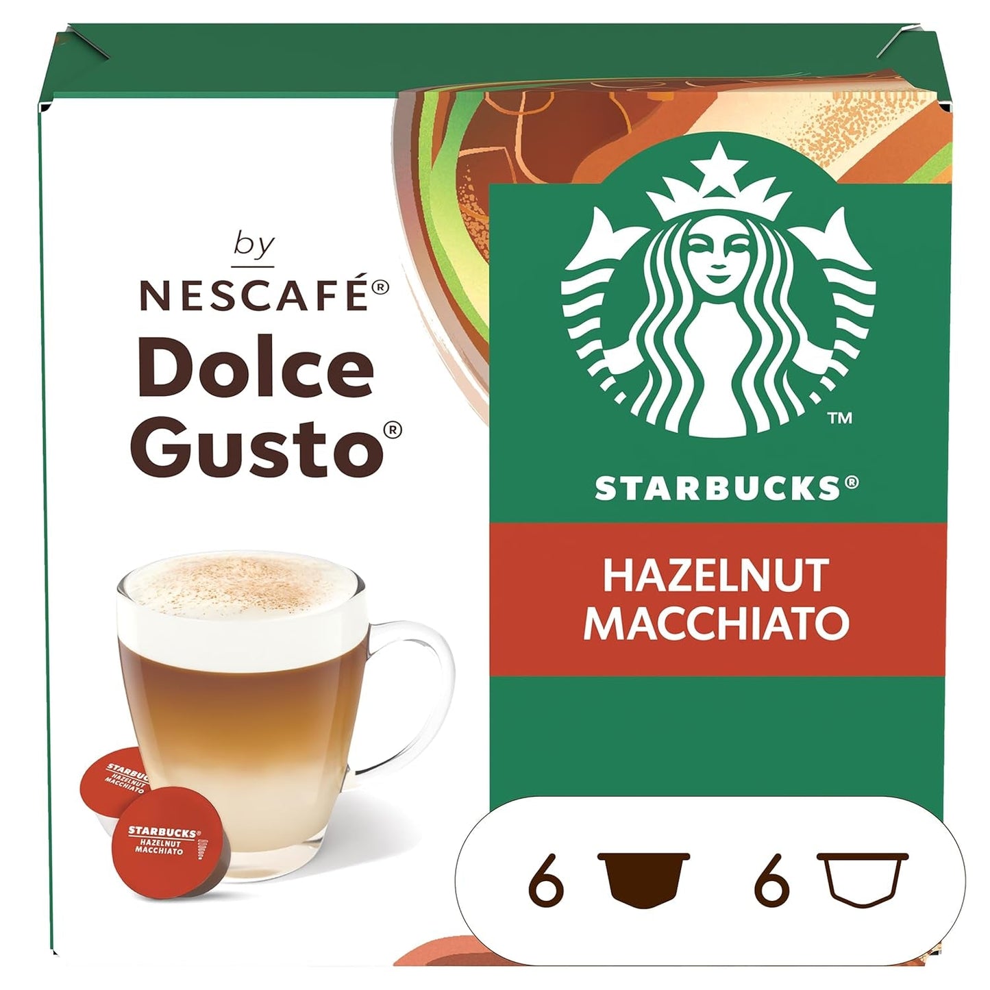 STARBUCKS Hazelnut Macchiato marki Nescafé Dolce Gusto, Dunkle Röstung, Kaffeekapseln 6 x 12 (72 Kapseln)