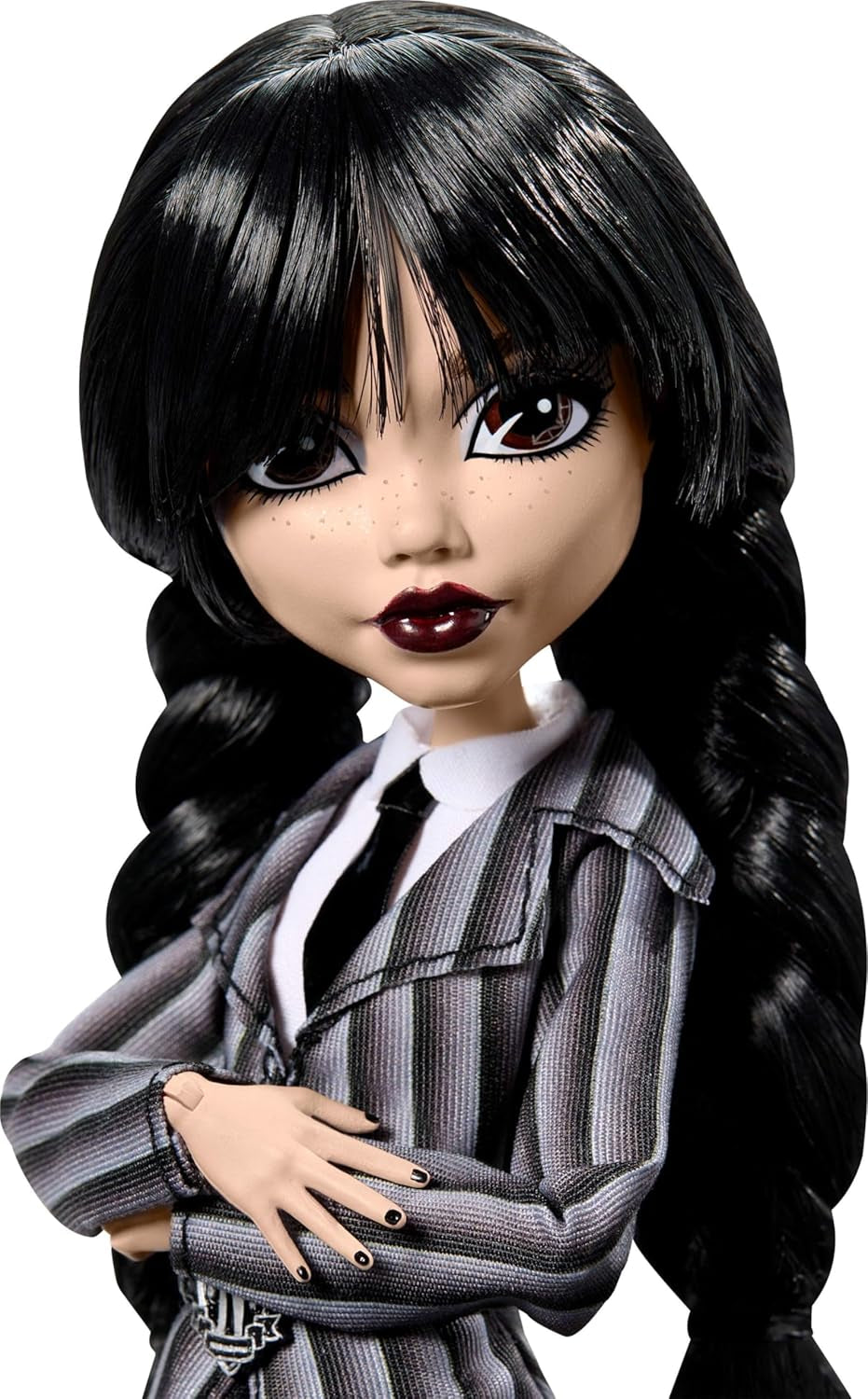 Monster High Wednesday Puppe und Accessoires, Wednesday Addams Sammelfigur in Nevermore Academy Uniform z Eiskaltem Händchen i Rucksack, Puppenständer, HXJ04