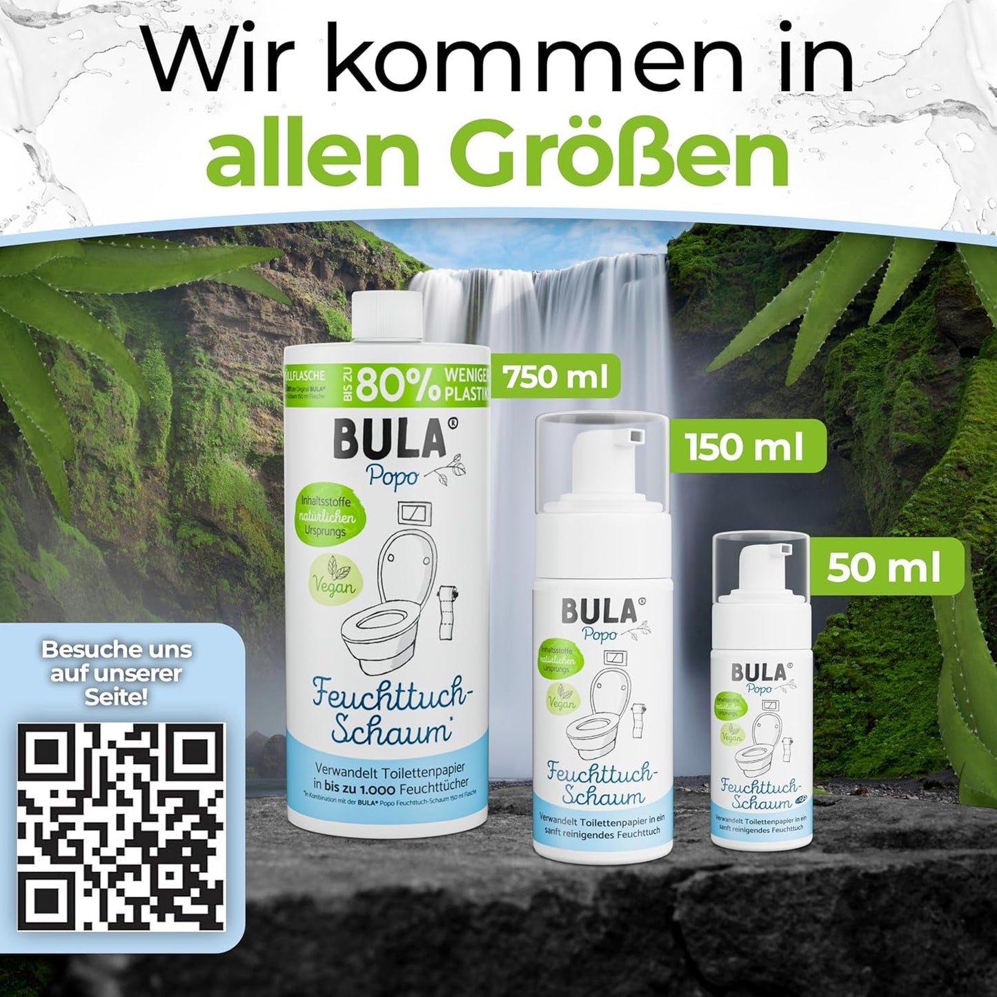 Butelka uzupełniająca BULA® Popo (750 ml) TYLKO DO NAPEŁNIENIA naszych butelek 150 ml i 50 ml! | Zastępuje aż 1000 chusteczek! | Ze składnikami naturalnego pochodzenia