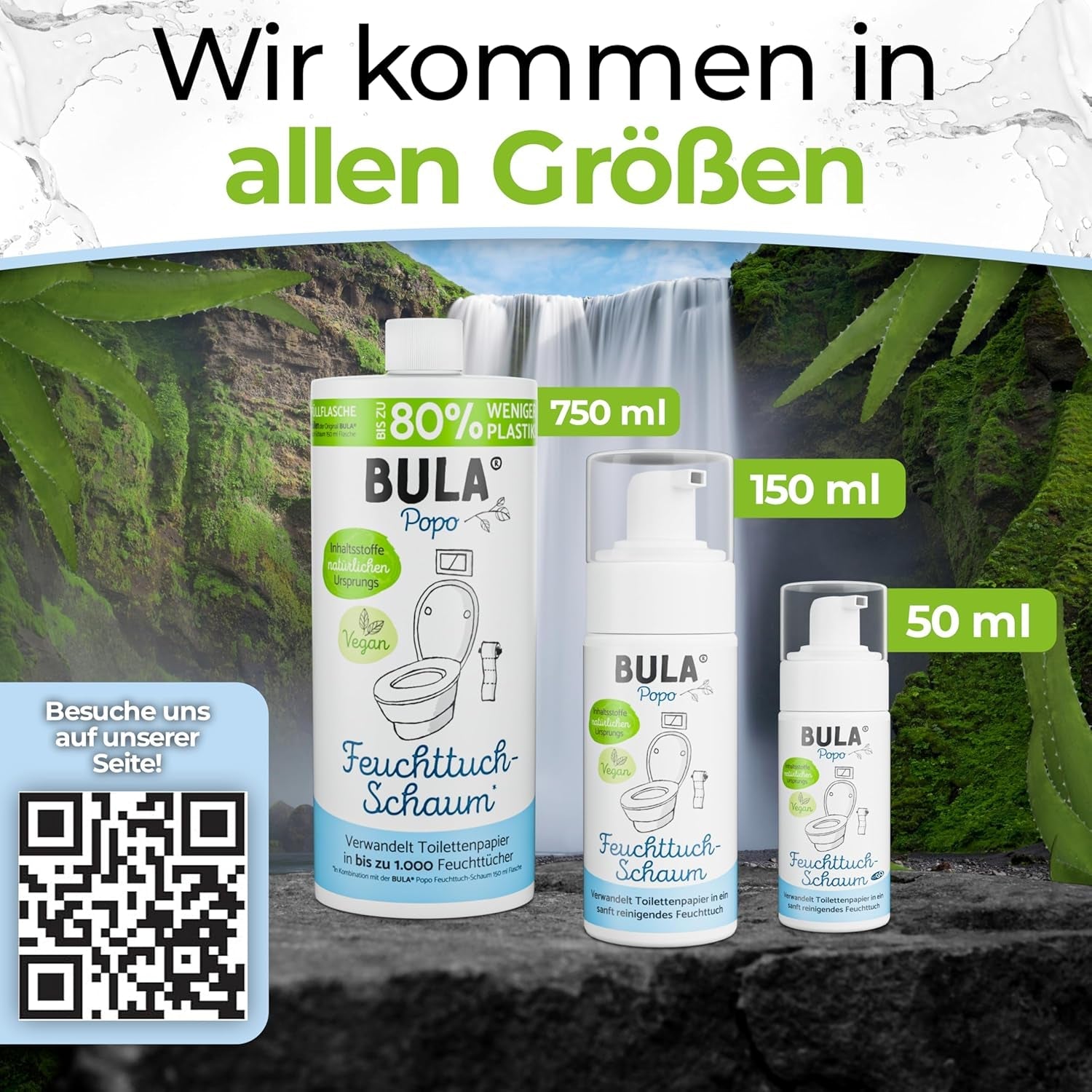 Butelka uzupełniająca BULA® Popo (750 ml) TYLKO DO NAPEŁNIENIA naszych butelek 150 ml i 50 ml! | Zastępuje aż 1000 chusteczek! | Ze składnikami naturalnego pochodzenia