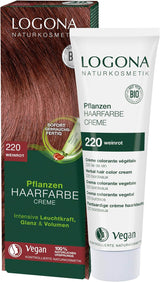 LOGONA Natural Cosmetics Roślinny krem koloryzujący do włosów 240 Nugat Brown, Naturalna Henna Brown Krem koloryzujący do włosów, Odcienie brązu Krem koloryzujący, Ciemna farba do włosów, 150ml Naty Shop Farba do włosów 220 Wine Red [Tycjan]