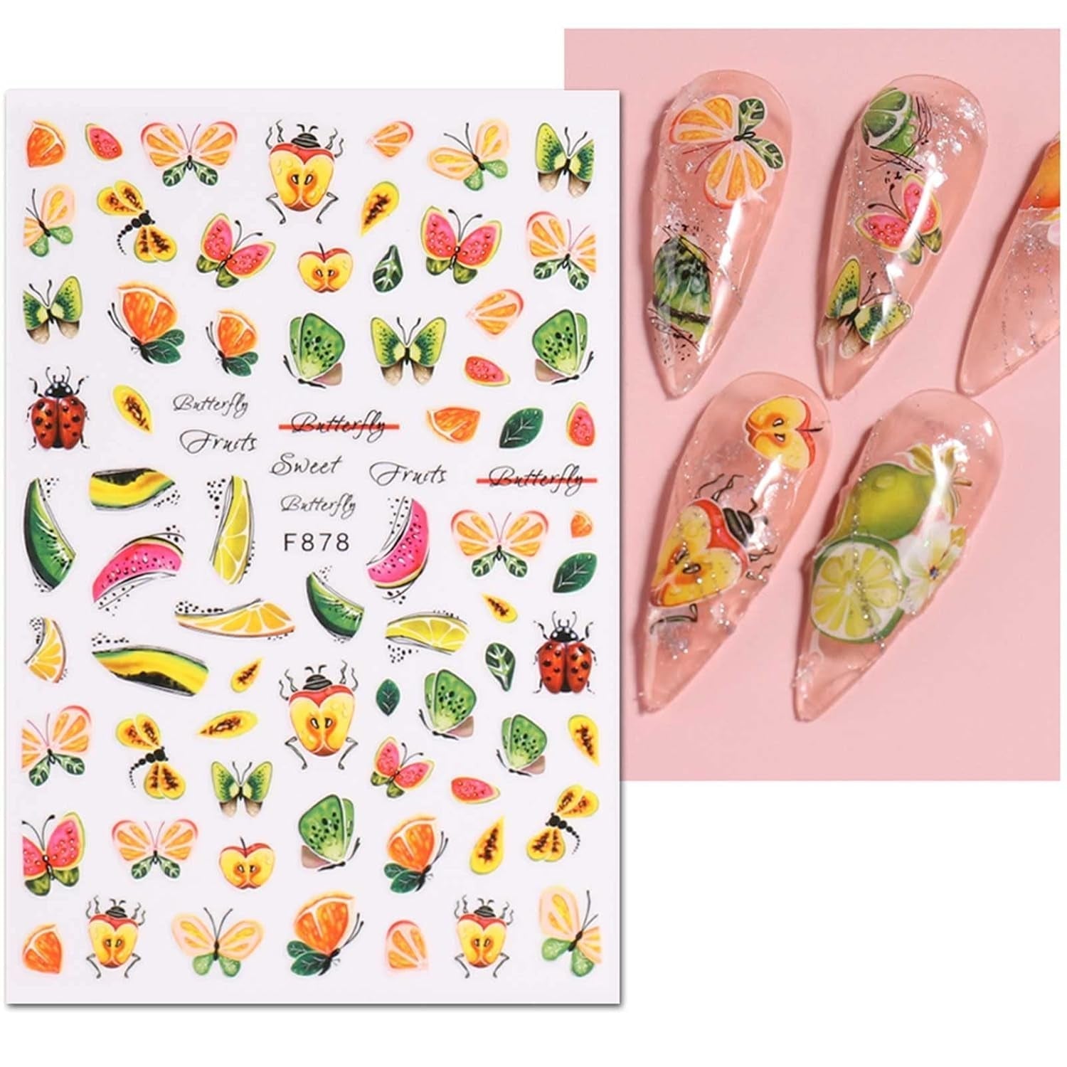 JMEOWIO Nagelsticker Sommer Frucht 9 Blatt Nail Art Naklejka Selbstklebend Nagelaufkleber Zitronen Dekoration Nageldesign Zubehör