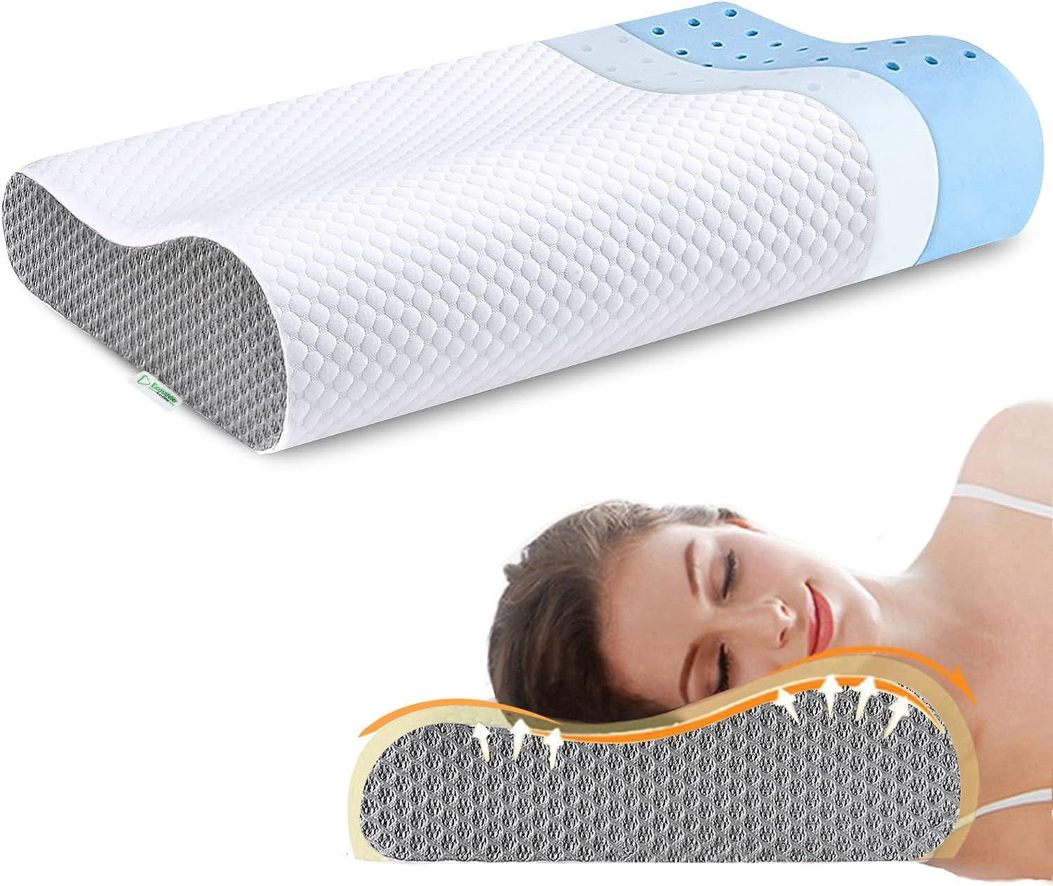 Ecosafeter Memory Foam Poduszka podtrzymująca szyję Ergonomiczna poduszka pod szyję do różnych pozycji spania ze zdejmowanym pokrowcem Poduszki ortopedyczne szyjki macicy Naty Shop Domyślny tytuł