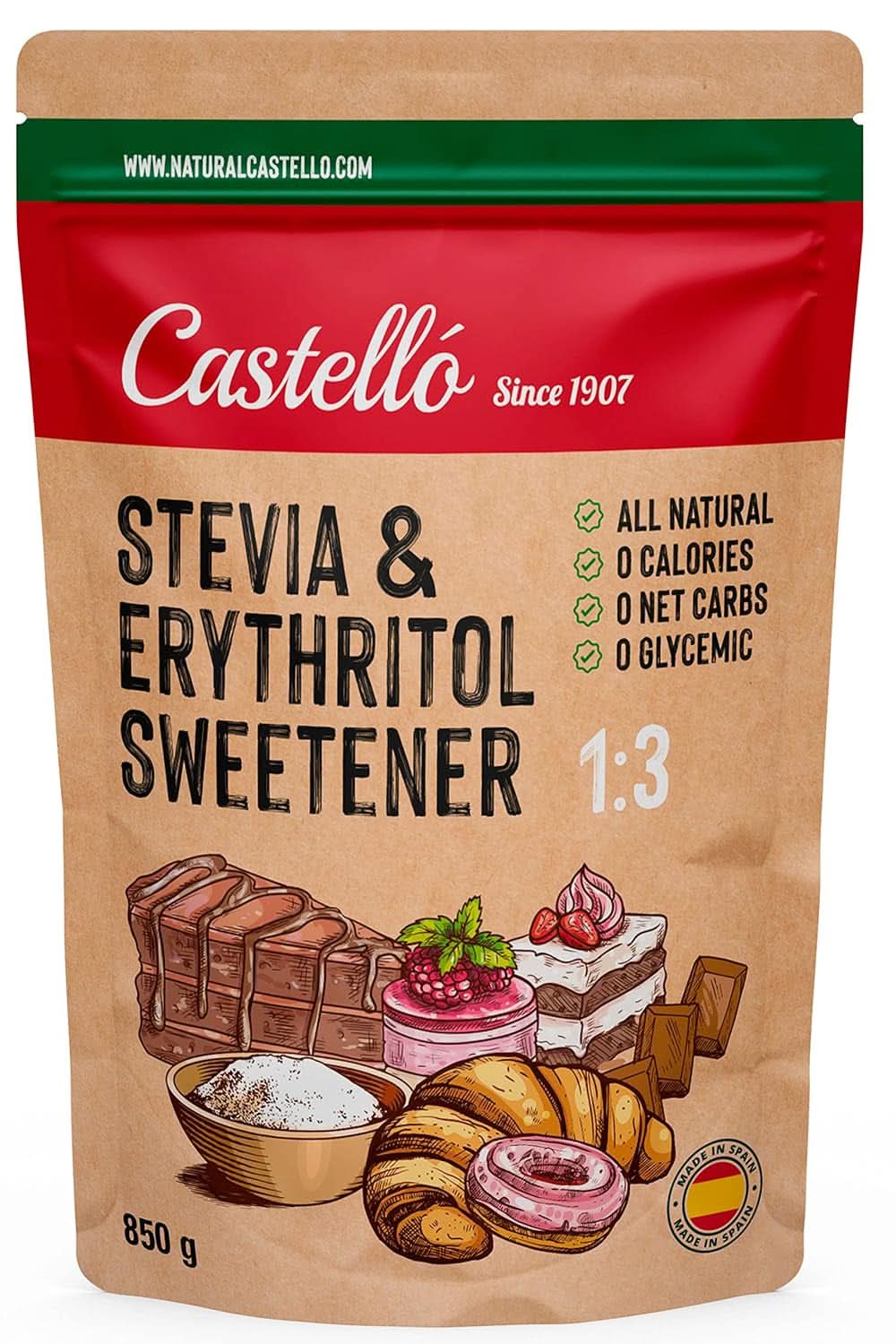 Stewia + Erytrytol 1:3 Słodzik, 1G = 3G Cukier, 850 gramów Słodziki Naty Shop