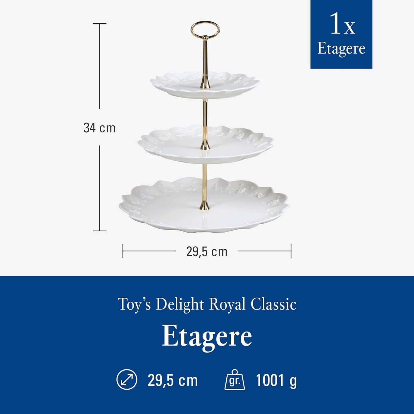 Półka Villeroy & Boch Toys Delight Royal Classic, dekoracyjny, warstwowy stojak na ciasteczka, ciastka i małe kawałki ciasta, porcelana premium, biały