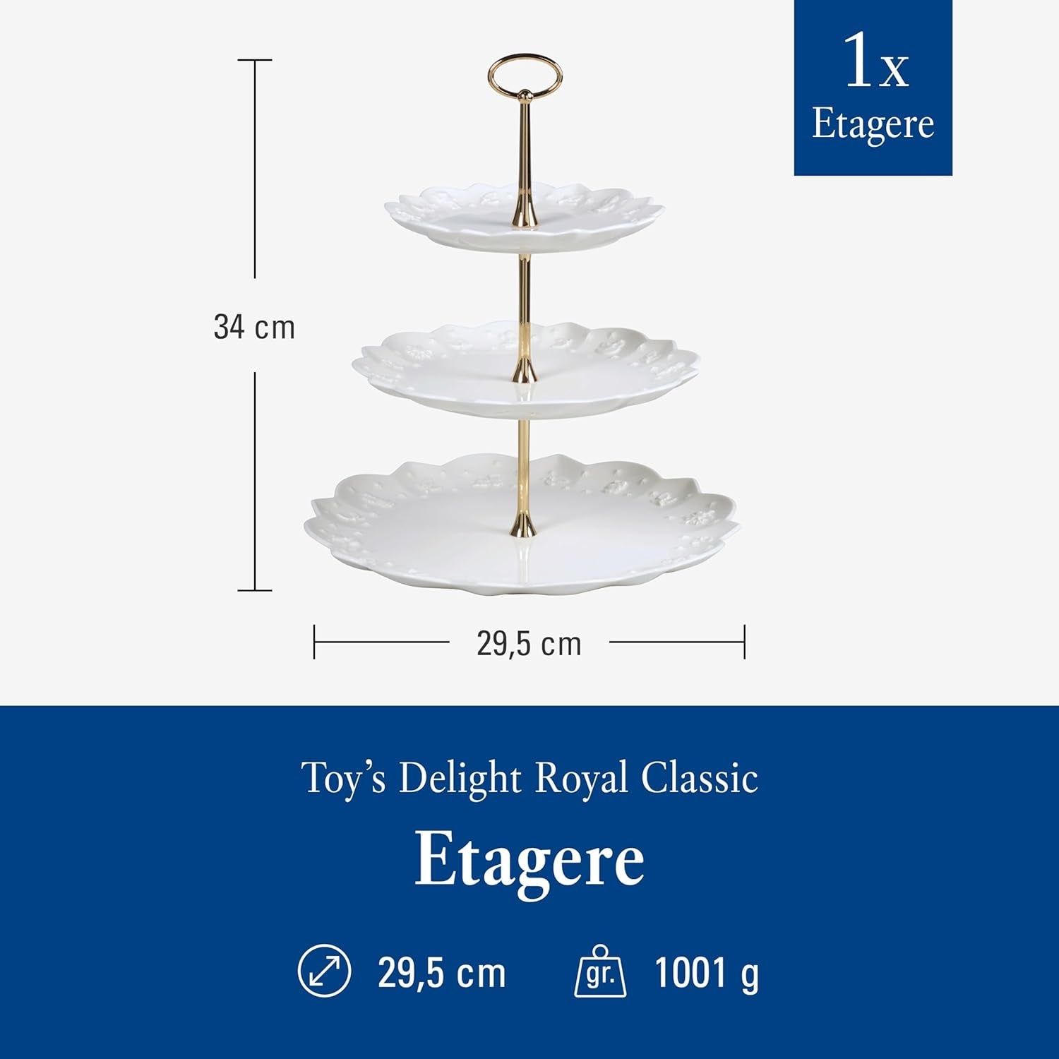 Półka Villeroy & Boch Toys Delight Royal Classic, dekoracyjny, warstwowy stojak na ciasteczka, ciastka i małe kawałki ciasta, porcelana premium, biały