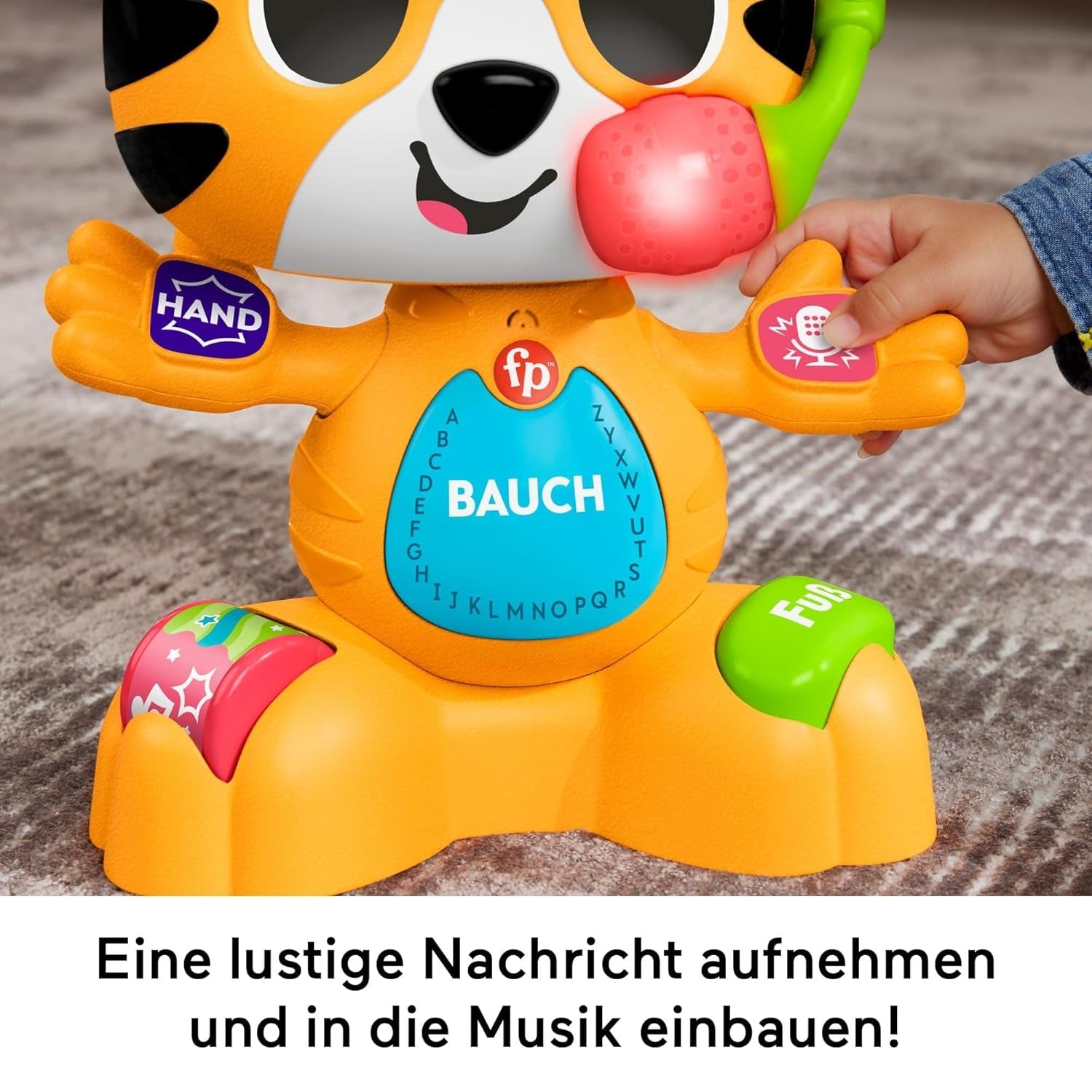 Fisher-Price Zabawka edukacyjna dla niemowląt i małych dzieci Beat Bande Lern & Tanz Tiger Justin z dźwiękami i światłami dla dzieci w wieku od 9 miesięcy, wydanie niemieckie, HYL31 Baby Toys Naty Shop
