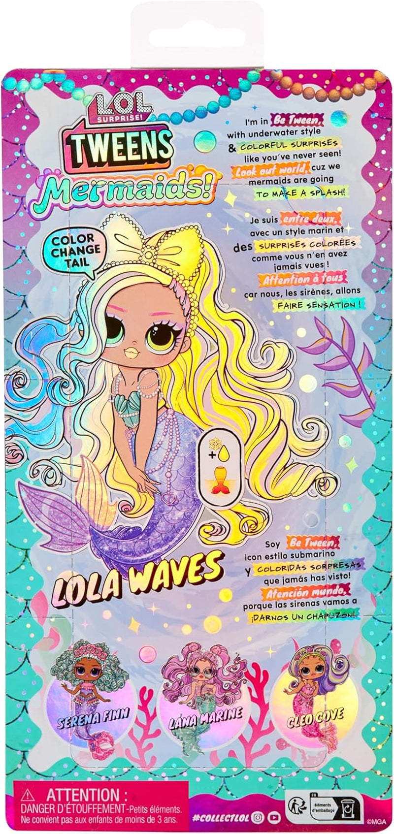 LOL niespodzianka! Tweens – Lola Waves Mermaid – modna lalka ze zmieniającym kolor ogonem, ruchomą płetwą i ładnymi akcesoriami – zabawka dla dzieci i kolekcjonerów w wieku od 4 lat