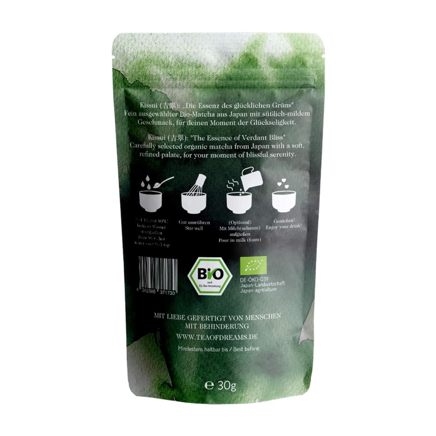 Organiczny proszek Matcha do herbaty i Matcha Latte - Ceremonialna jakość najwyższej jakości z Japonii - Oryginalna zielona herbata Kissui - 30g