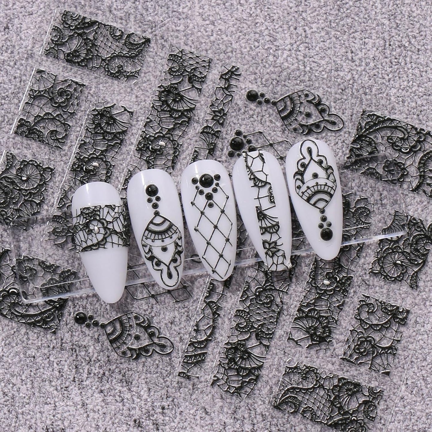 JMEOWIO 3D Nagelsticker Schwarz Weiß Blume Nail Art Naklejka Selbstklebend Nagelaufkleber 5D Stereoskopisch Blumen Dekoration Nageldesign Zubehör 4 Blatt