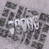 JMEOWIO 3D Nagelsticker Schwarz Weiß Blume Nail Art Naklejka Selbstklebend Nagelaufkleber 5D Stereoskopisch Blumen Dekoration Nageldesign Zubehör 4 Blatt