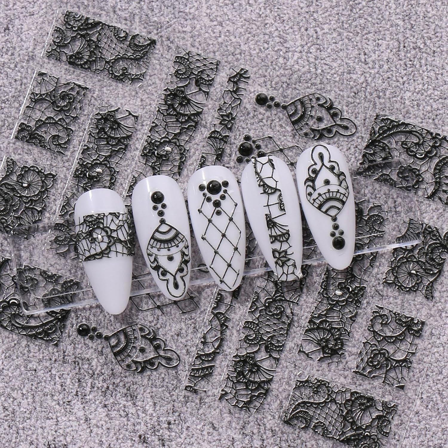 JMEOWIO 3D Nagelsticker Schwarz Weiß Blume Nail Art Naklejka Selbstklebend Nagelaufkleber 5D Stereoskopisch Blumen Dekoration Nageldesign Zubehör 4 Blatt