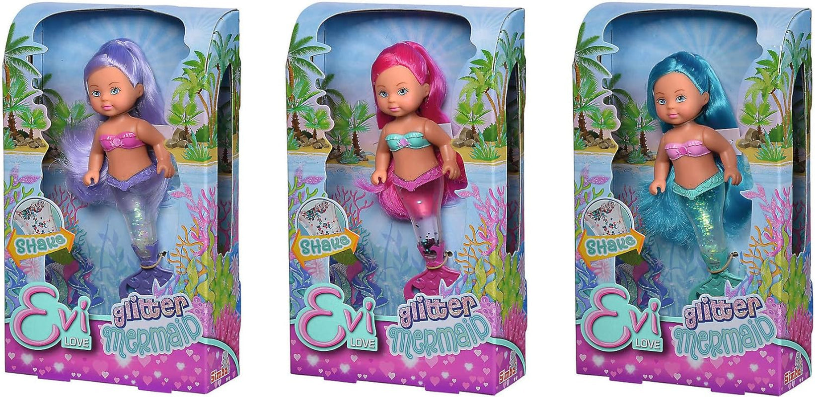 Simba 105733482 - Evi Love Glitter Mermaid, lalka syrenka z płetwą ogonową, która świeci po potrząśnięciu. Oferowany jest tylko JEDEN przedmiot.