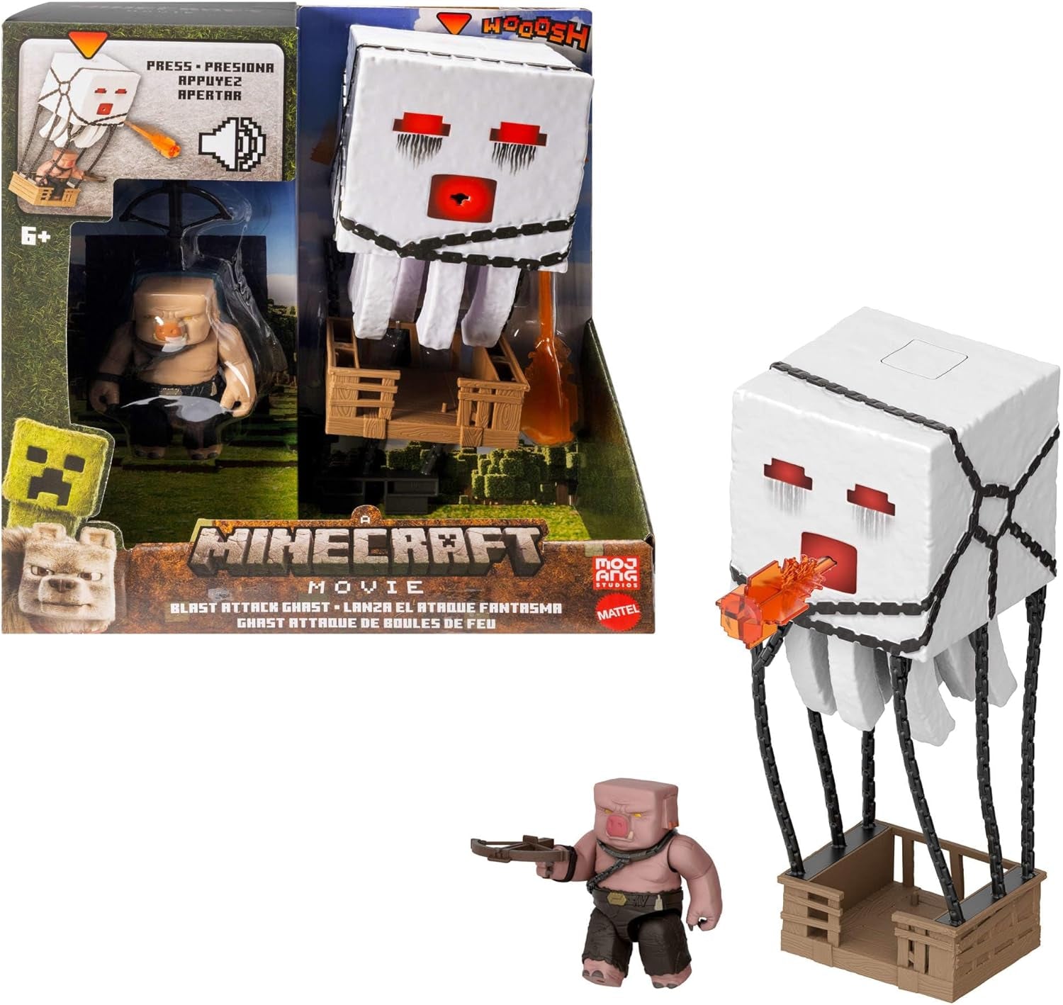 Zestaw figurek Mattel Minecraft, duch z atakiem ogniowym, światła, hałas, starter i pocisk, wojownik Piglin, inspirowany filmem, figurki JFB69 Naty Shop domyślny tytuł