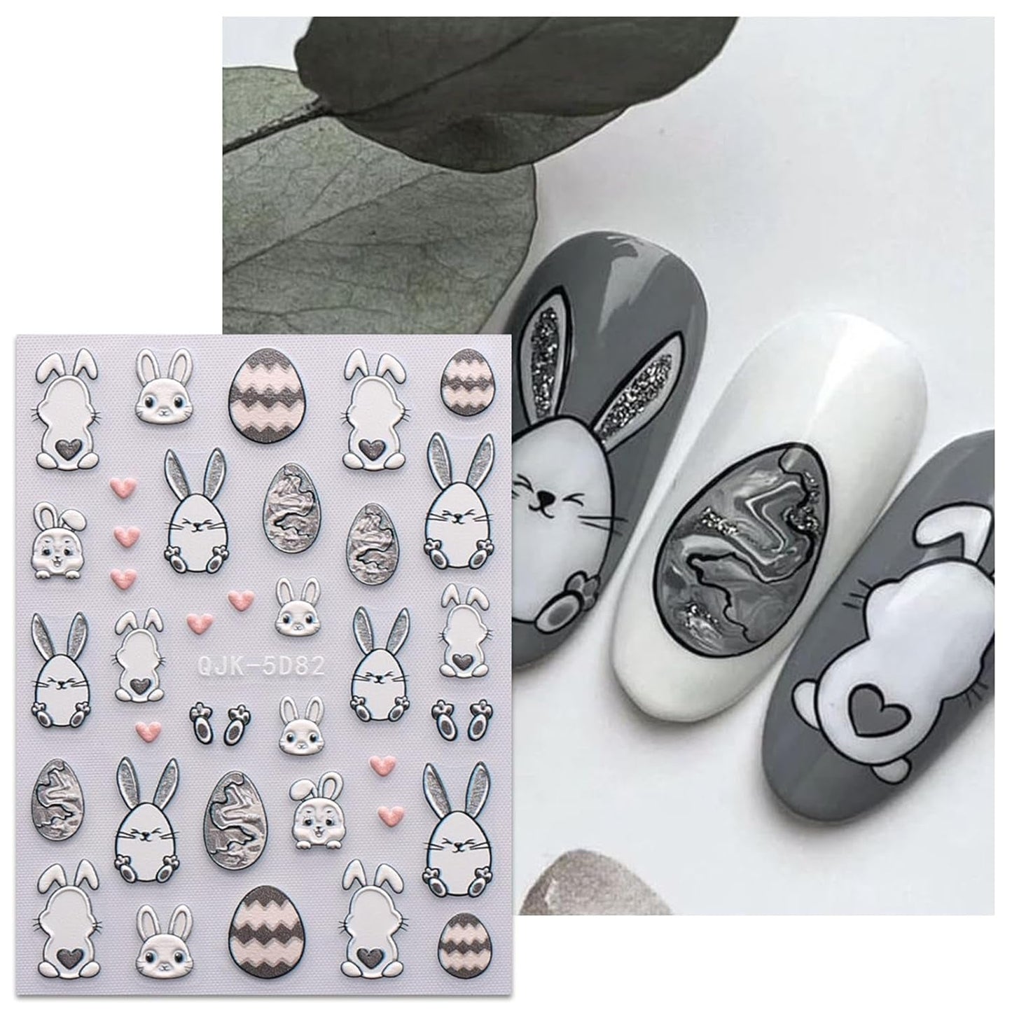JMEOWIO 6 Blatt 3D Nagelsticker Ostern Nail Art Naklejka Selbstklebend Nagelaufkleber 5D Stereoskopisch Süßer Hase Ei Dekoration Nageldesign Zubehör