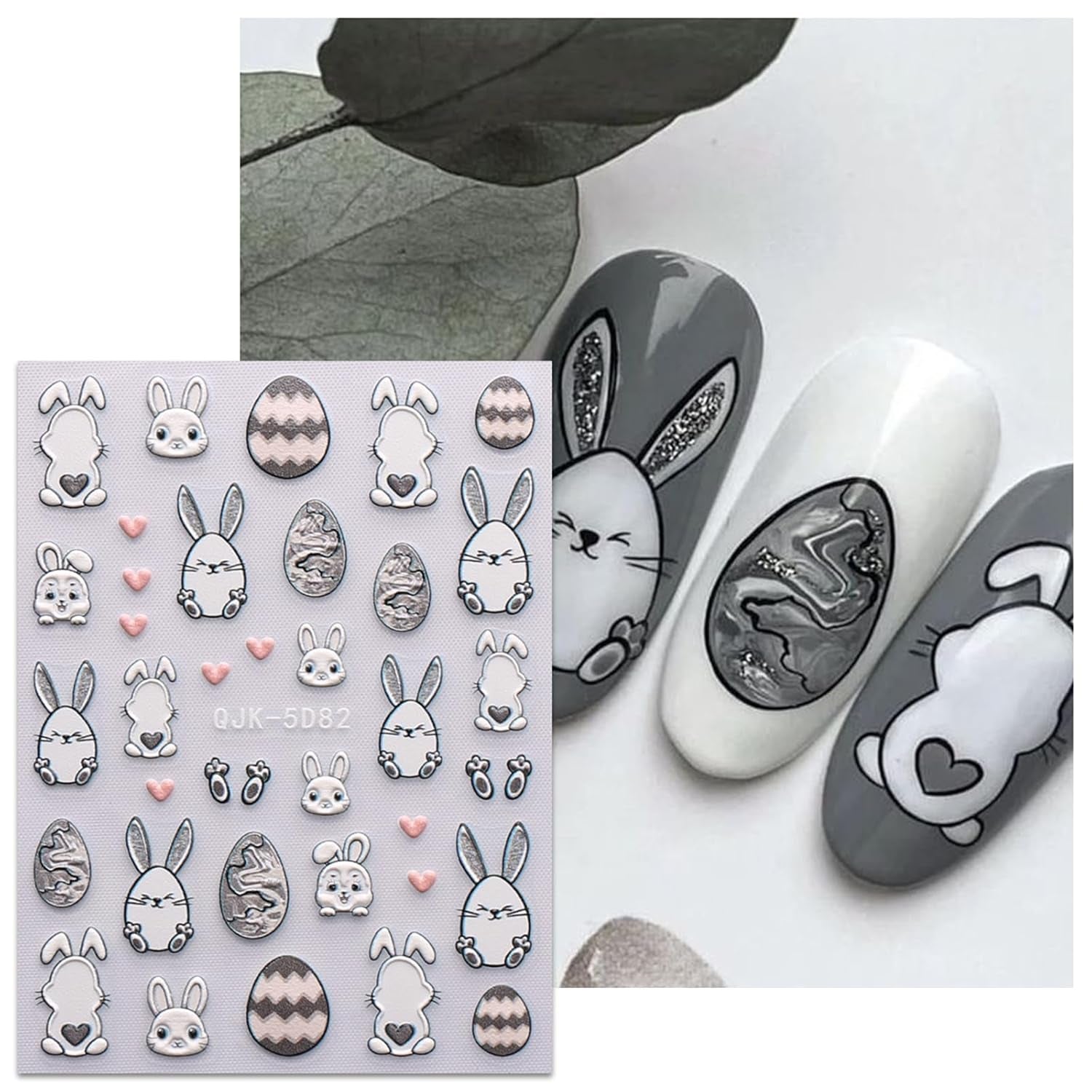 JMEOWIO 6 Blatt 3D Nagelsticker Ostern Nail Art Naklejka Selbstklebend Nagelaufkleber 5D Stereoskopisch Süßer Hase Ei Dekoration Nageldesign Zubehör