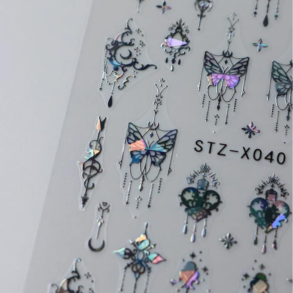 3D Metallic Schwarz Schmetterling Nagelsticker - Laser Pink Aurora Nagelaufkleber - Punk Butterfly Nail Art Naklejki - Srebrne naklejki do paznokci - Nageldesign Zubehör