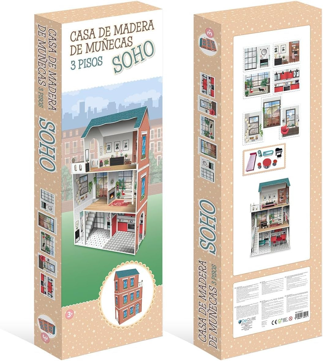 Projekt Soho-Madera 3-piętrowy dom dla lalek z 8 meblami, wymiary 120 X 33 X 75 cm (913D00181) Naty Shop Dollhouses